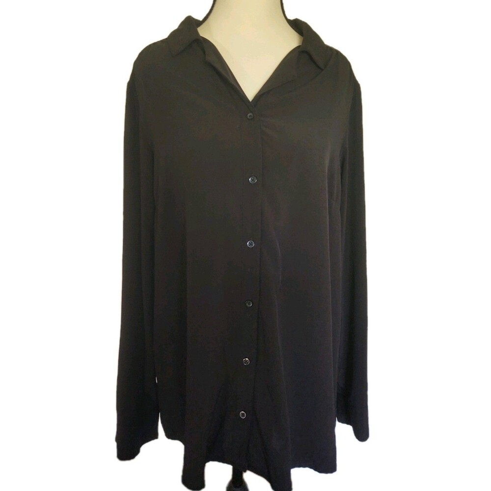 Jockey Person to Person Women's Long Sleeve Shirt Size Medium Black Button Up